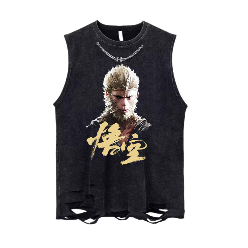 Muška pamučna bezrukavna majica, oprana vintage, ljetni američki streetwear, opušten kroj