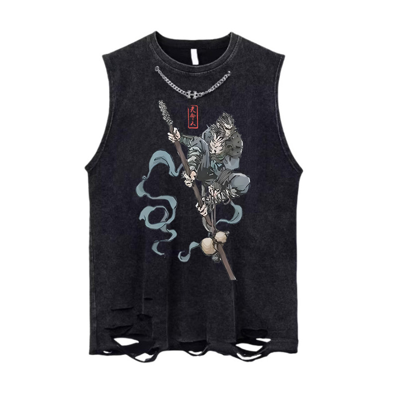 Muška pamučna bezrukavna majica, oprana vintage, ljetni američki streetwear, opušten kroj