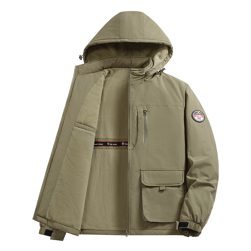 M-8XL plusz méret téli kabát fleece béléssel, férfi hétköznapi dzseki gallérral