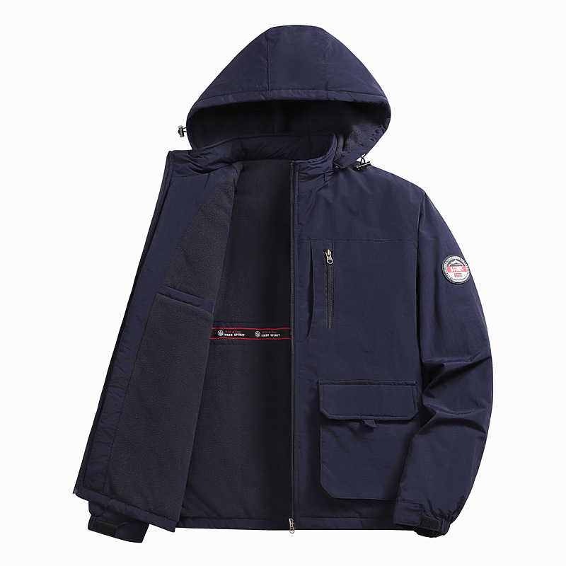 M-8XL plusz méret téli kabát fleece béléssel, férfi hétköznapi dzseki gallérral