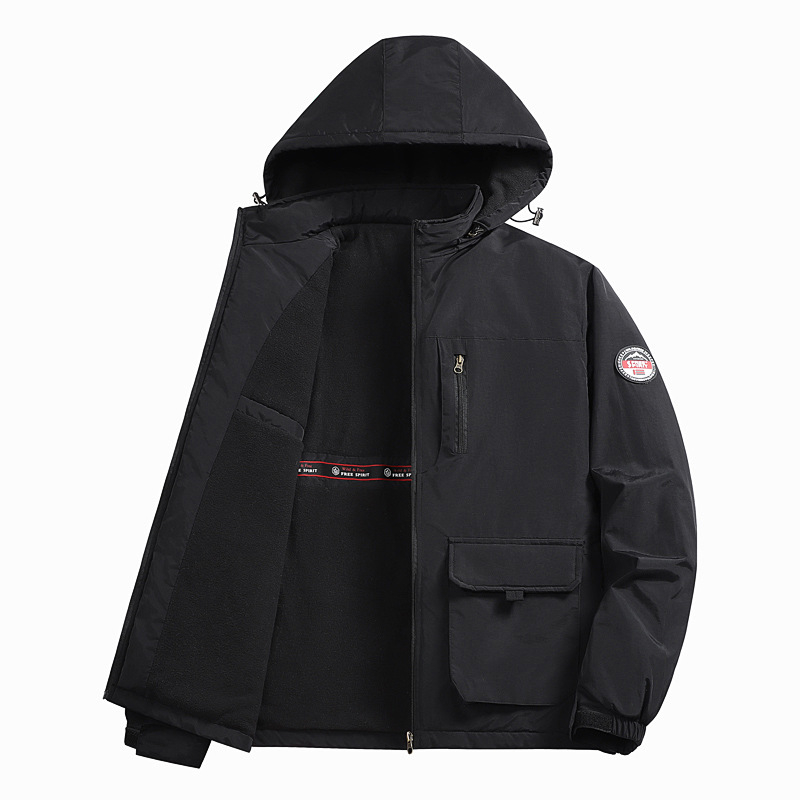 M-8XL plusz méret téli kabát fleece béléssel, férfi hétköznapi dzseki gallérral
