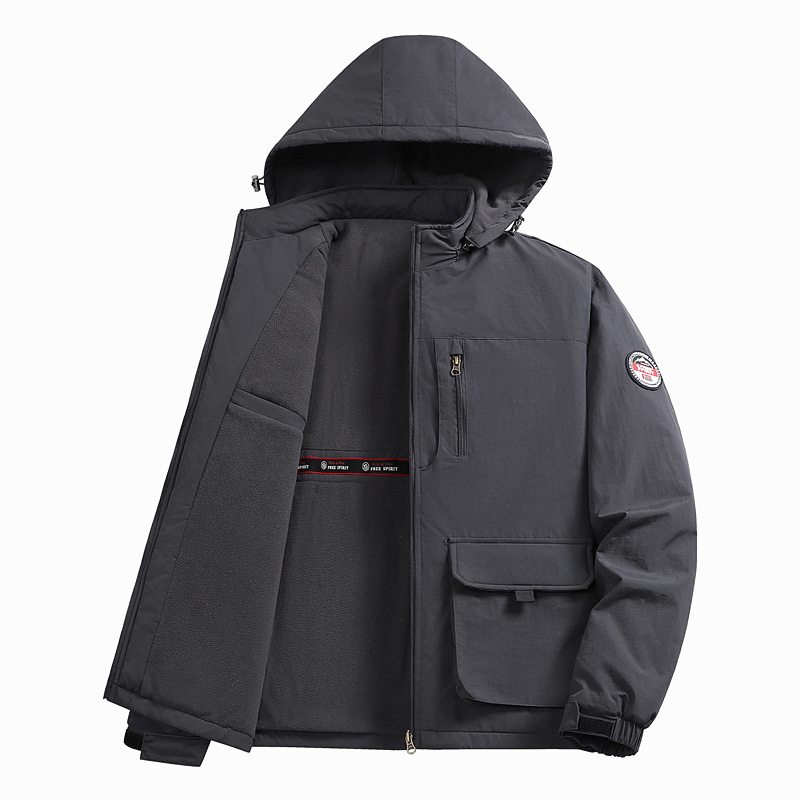 M-8XL plusz méret téli kabát fleece béléssel, férfi hétköznapi dzseki gallérral