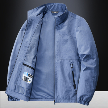 Férfi könnyű szélálló dzseki tavasz-őszre, slim fit, álló gallér, zipzárral, kapucni nélkül, egyszínű nylonból.
