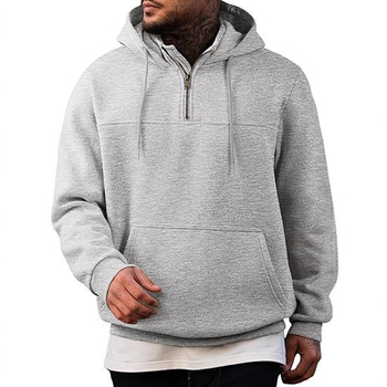 Férfi fleece-béléssel kapucnis pulóver fél cipzárral, laza szabás, álló gallér, őszi-téli, amerikai retro stílus