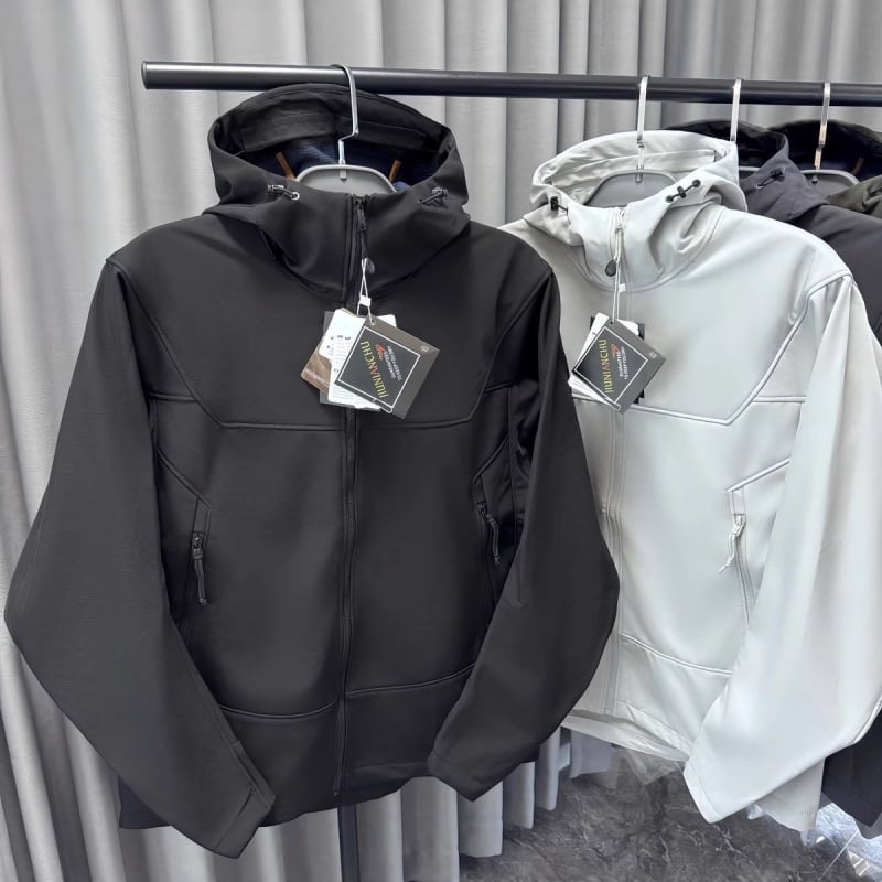 Grafén-alapú kültéri funkcionális softshell dzseki kapucnival, szél- és vízálló, férfi téli fleece dzseki