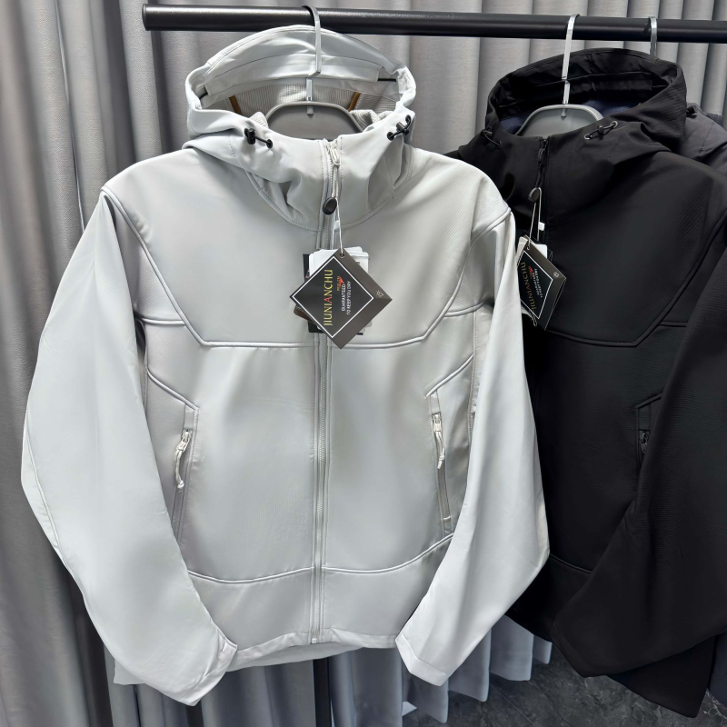 Grafén-alapú kültéri funkcionális softshell dzseki kapucnival, szél- és vízálló, férfi téli fleece dzseki