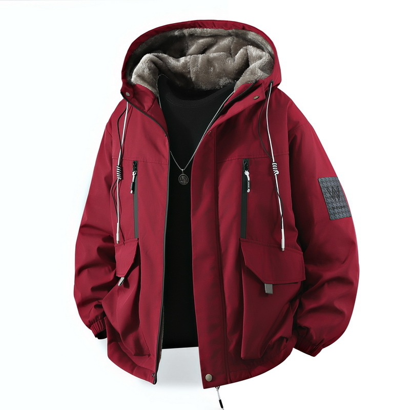 Férfi téli dzseki fleece béléses, vastagított, kapucnis, laza szabású, meleg