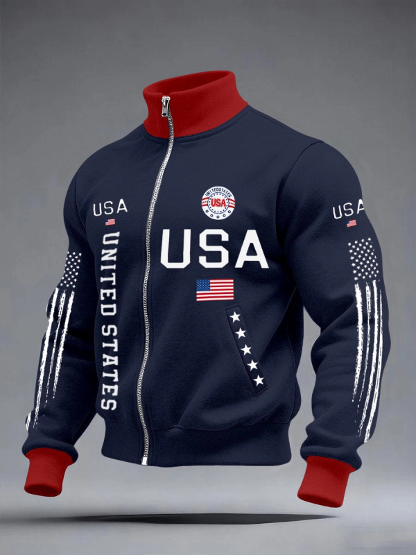 Japán szövetű 250 g, amerikai zászló mintájú álló galléros baseball kabát, pilótakabát férfiaknak és tiniknek