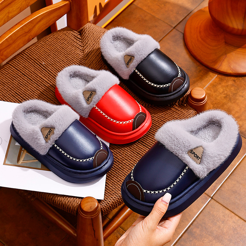 EVA papuče od pamuka za djecu i odrasle, PU koža vodootporna, mekana protiv klizanja, flis podstava, debele, za kućnu zimsku toplinu.