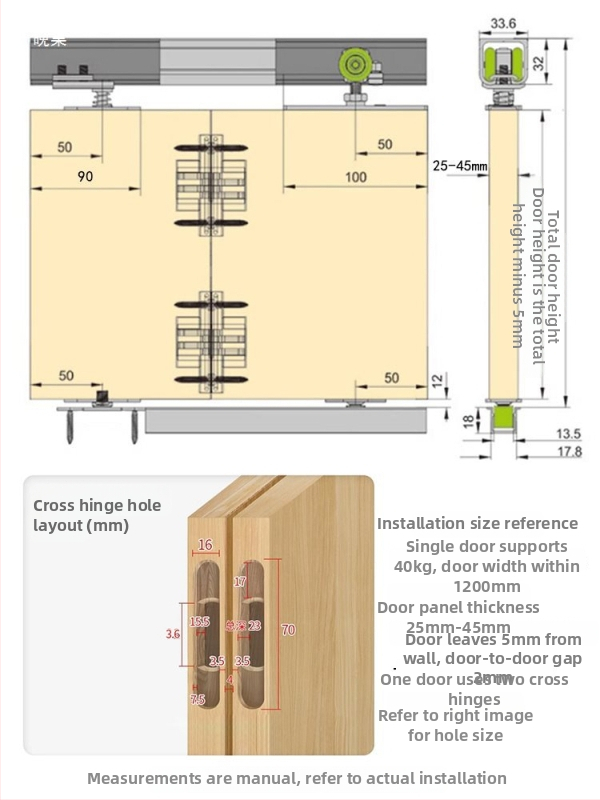 Kompletný set dráh a kolies pre skladacie okno s drevenými dverami — ľavé a pravé posuvné dvere, vedenie balkóna