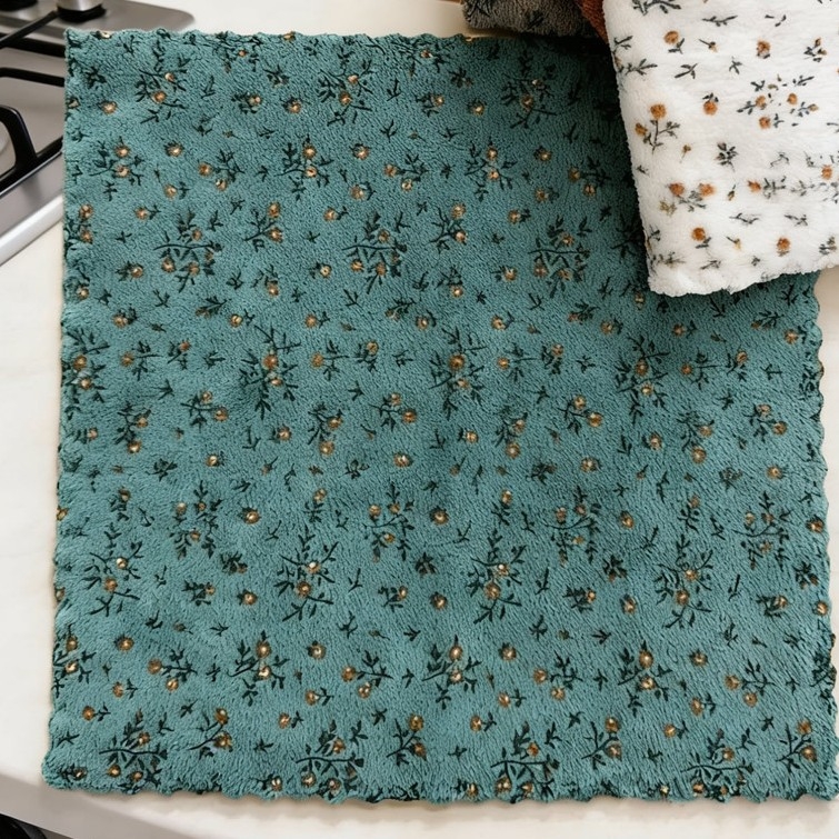 Set od četiri kuhinjske krpe s retro floralnim uzorkom, debeli materijal, kvadratne krpe 30×30 cm za čišćenje površina