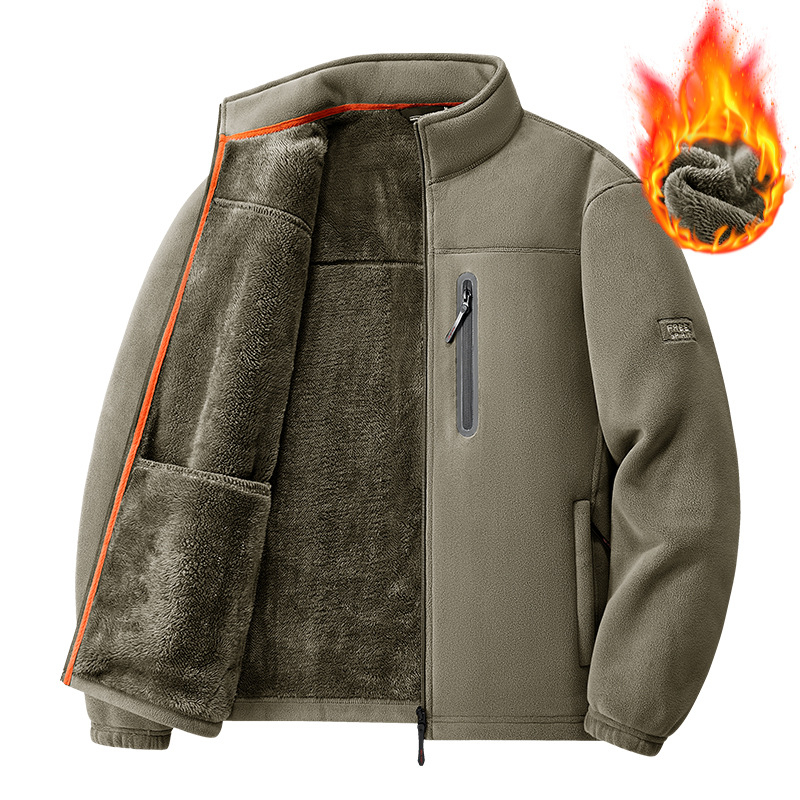 Férfi kültéri fleece dzseki belső fleece-béléssel, állógallérral, cipzárral, szélálló, őszi-téli