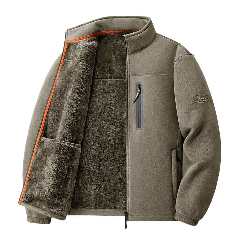Férfi kültéri fleece dzseki belső fleece-béléssel, állógallérral, cipzárral, szélálló, őszi-téli
