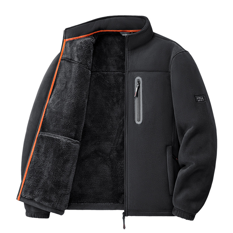 Férfi kültéri fleece dzseki belső fleece-béléssel, állógallérral, cipzárral, szélálló, őszi-téli