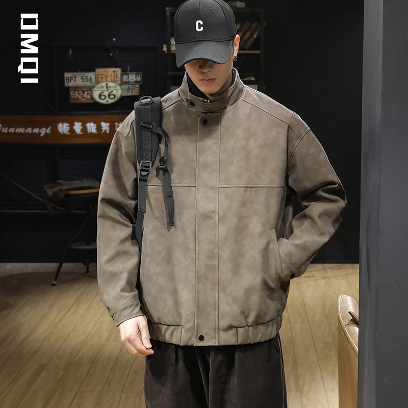 2026 tavasz–ősz új retro amerikai stílusú PU bőrdzseki férfiaknak, álló gallérral