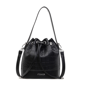 Ženska mini bucket torba u retro stilu, ljeto 2024, PU koža, crossbody torba s vrpcom za povlačenje
