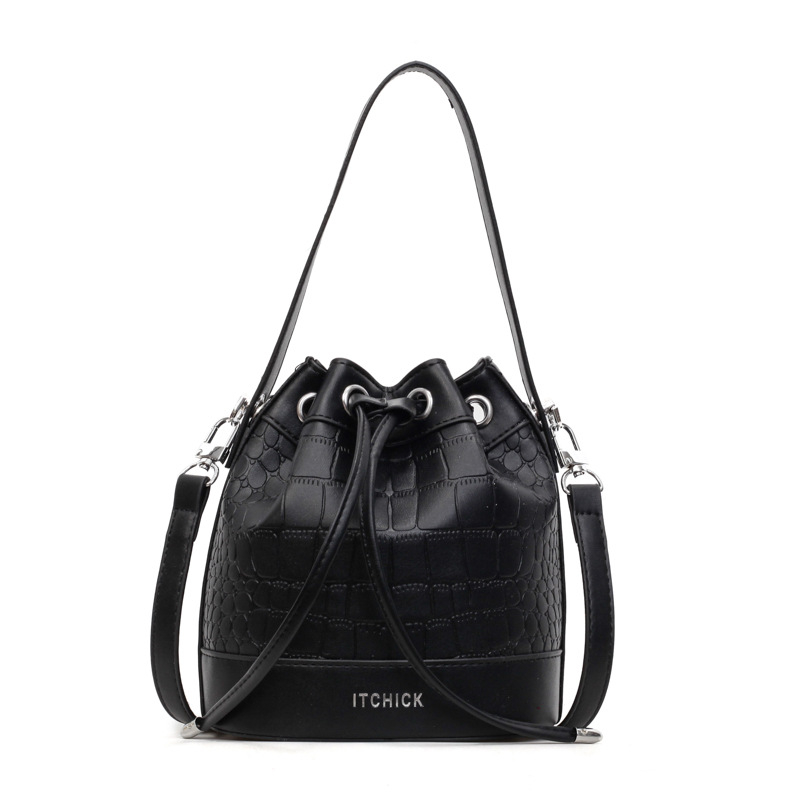 Ženska mini bucket torba u retro stilu, ljeto 2024, PU koža, crossbody torba s vrpcom za povlačenje