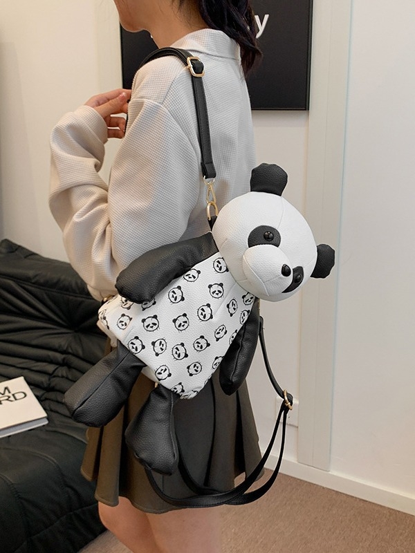 Γλυκιά τσάντα χιαστί με εκτύπωση panda και καλλιτεχνικό σχέδιο, συμπαγής κάθετος τετράγωνος σχεδιασμός, PU υλικό
