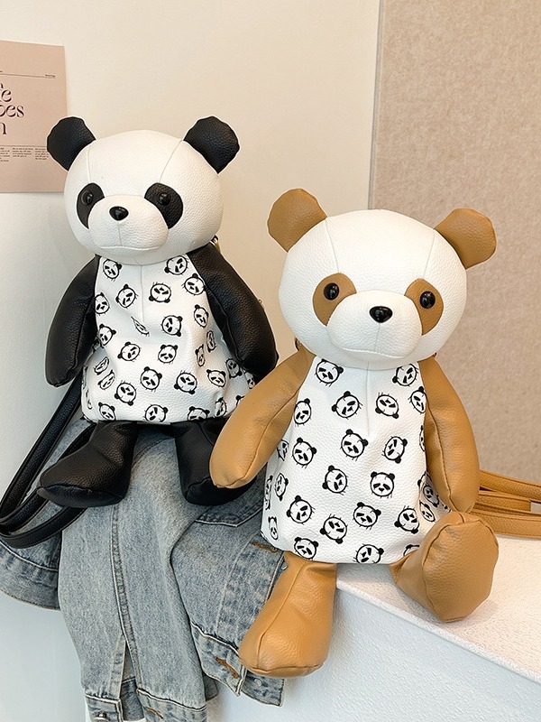 Γλυκιά τσάντα χιαστί με εκτύπωση panda και καλλιτεχνικό σχέδιο, συμπαγής κάθετος τετράγωνος σχεδιασμός, PU υλικό