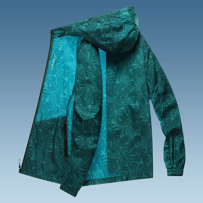 Muška lagana, prozračna jakna za zaštitu od sunca s kapuljačom i otiskom, ljetna tkanina Ice Silk, brzo se suši