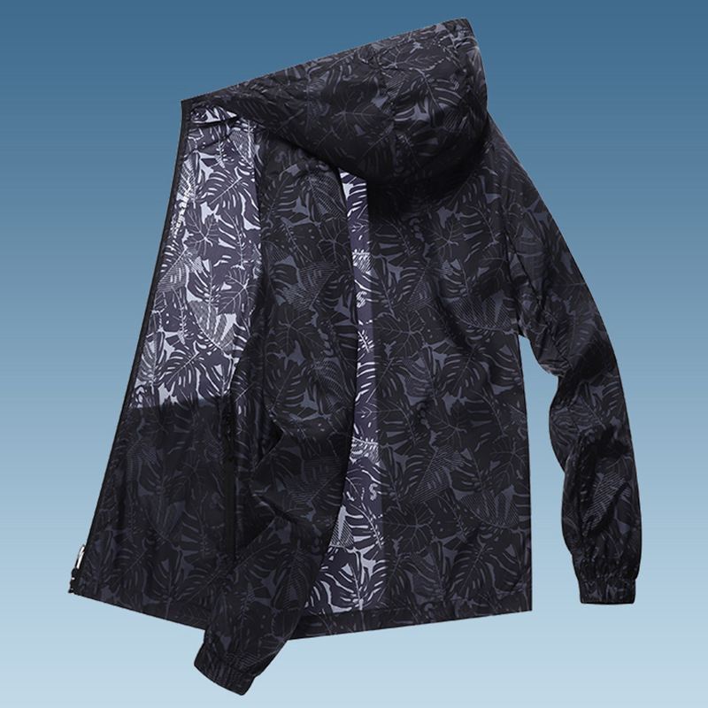 Muška lagana, prozračna jakna za zaštitu od sunca s kapuljačom i otiskom, ljetna tkanina Ice Silk, brzo se suši