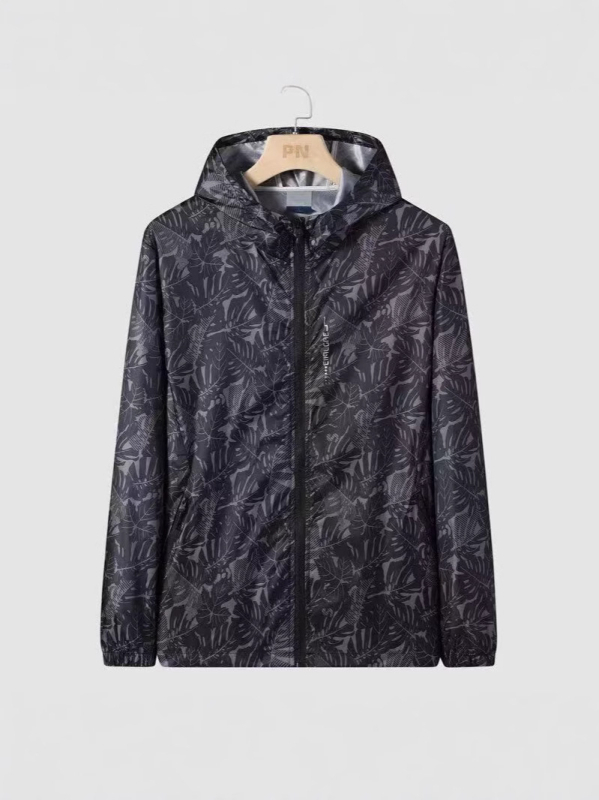 Muška lagana jakna za zaštitu od sunca za ljeto, prozračna i brzo sušeća, s kapuljačom, sportski stil, otisak prirodnog krajolika