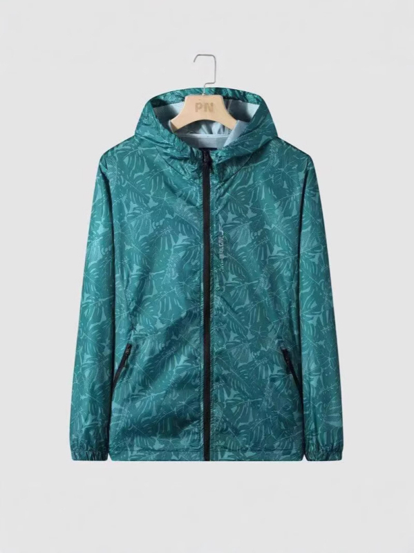 Muška lagana jakna za zaštitu od sunca za ljeto, prozračna i brzo sušeća, s kapuljačom, sportski stil, otisak prirodnog krajolika