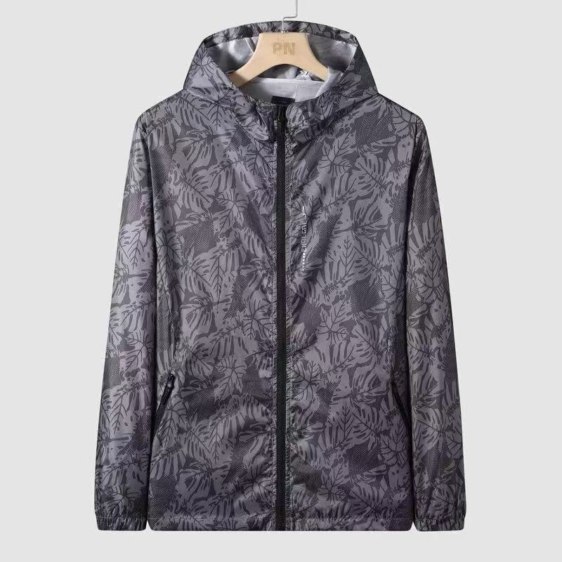 Muška lagana jakna za zaštitu od sunca za ljeto, prozračna i brzo sušeća, s kapuljačom, sportski stil, otisak prirodnog krajolika