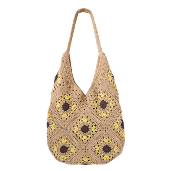 Ručna pletena slamnata crossbody torba s cvjetnim uzorkom za žene
