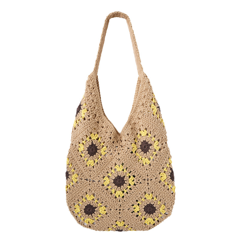 Ručna pletena slamnata crossbody torba s cvjetnim uzorkom za žene