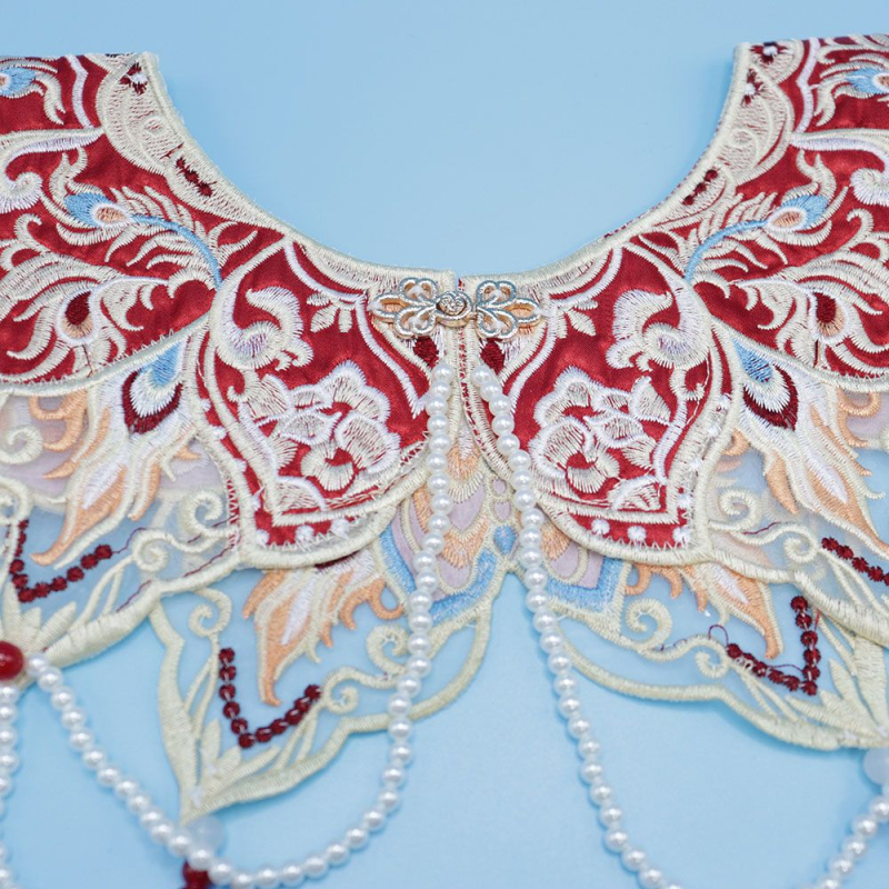 Vintage Hanfu gallér kiegészítő felhő-váll részekkel és tassel medállal, lótuszlevél dizájn, poliészter