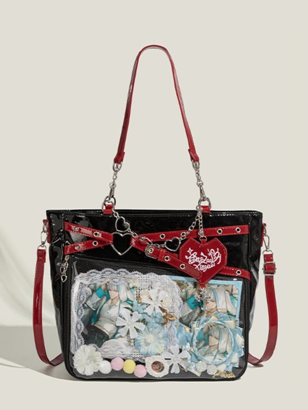 Hot Girl Prozirna crossbody torba velike kapacitete s lancem u obliku srca