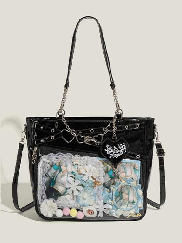 Hot Girl Prozirna crossbody torba velike kapacitete s lancem u obliku srca