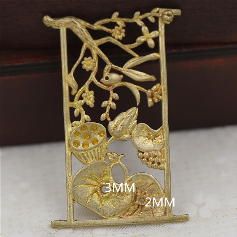 38x59 mm lijevani bakar, motiv lotosovog lista i nefritni zečić – ukosnica za kosu DIY u antičkom stilu