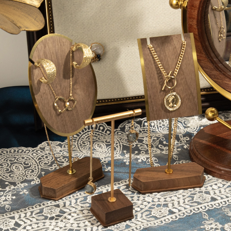 Držač za nakit od orahova drveta, L-oblik, za ogrlice, naušnice i narukvice