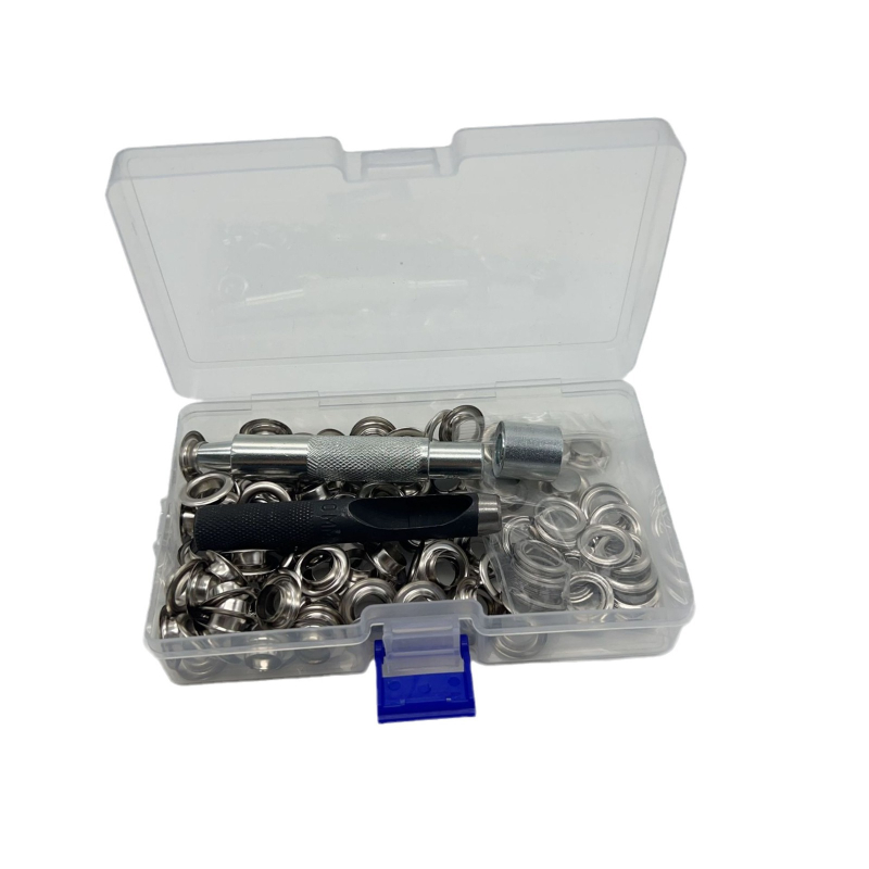 100-dijelni set alata za eyelete (očice) od bakra/bronze, unutarnji promjer 10 mm, 100 komada, za platnene cerade, prtljagu, zavjese i kutije za cipele