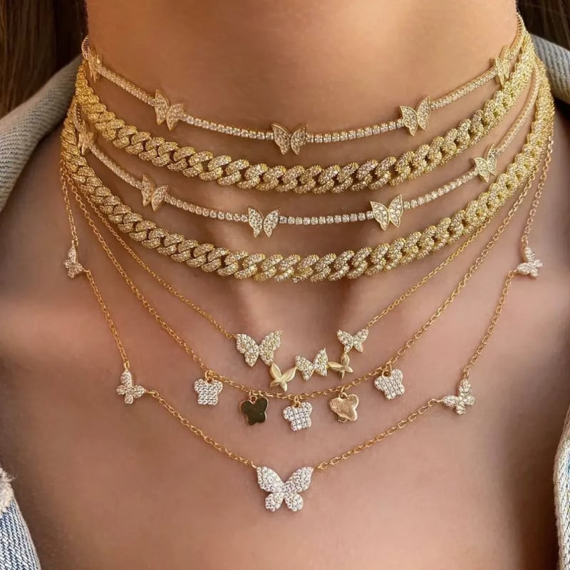 2 mm zirconij choker s motivom leptira – odvažan, moderan ženski nakit