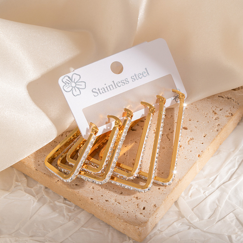 Velike naušnice od nehrđajućeg čelika sa cirkonima, motiv srca i zvijezde – geometrijski dizajn
