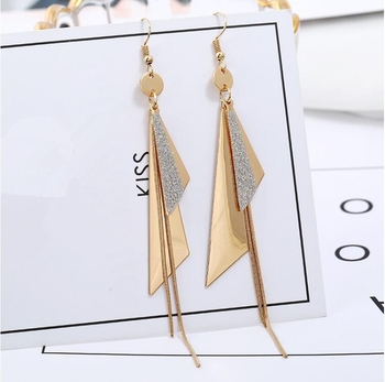 Bakrene viseće naušnice s trokutastim privjeskom, dugi geometrijski stil, inspirirano korejskim stilom