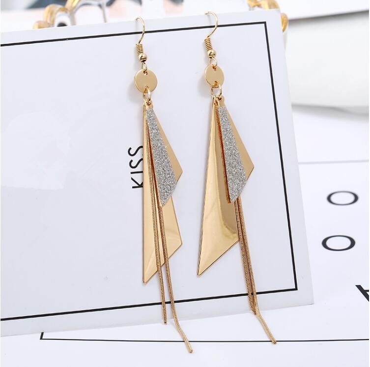 Bakrene viseće naušnice s trokutastim privjeskom, dugi geometrijski stil, inspirirano korejskim stilom