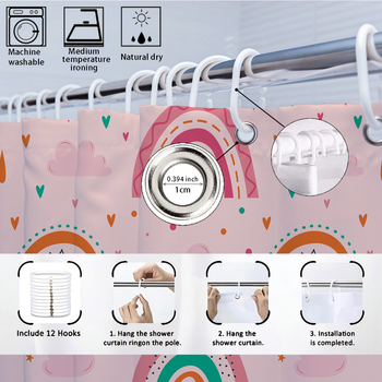 Set accesorii baie pentru copii cu curcubeu: perdea de duș personalizată, covoraș de baie absorbant, capac de toaletă, covoraș de podea în formă de U, separator de baie