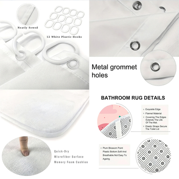 Set accesorii baie pentru copii cu curcubeu: perdea de duș personalizată, covoraș de baie absorbant, capac de toaletă, covoraș de podea în formă de U, separator de baie