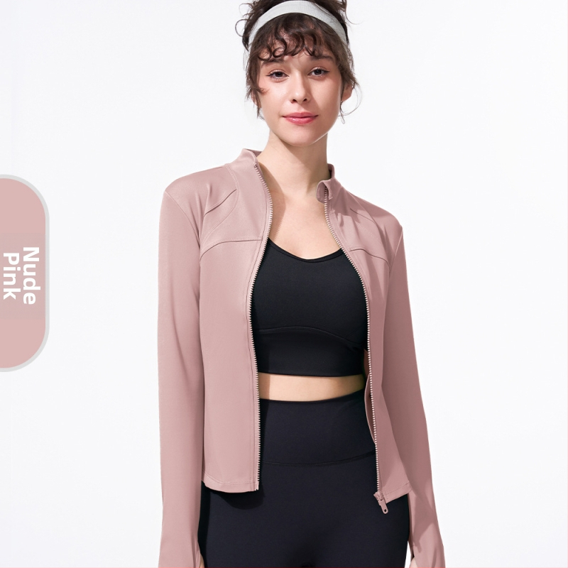 Dámska jarná–letná fitness bunda, úzky strih, vetru-odolná, stojací golier, zips, dlhé rukávy, na jogu