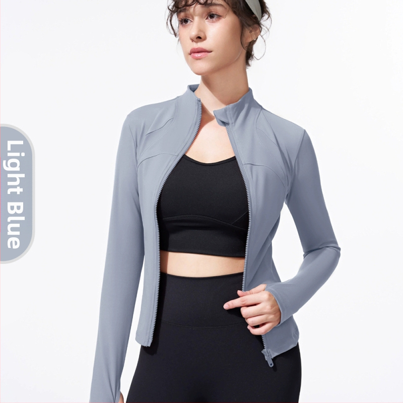 Dámska jarná–letná fitness bunda, úzky strih, vetru-odolná, stojací golier, zips, dlhé rukávy, na jogu