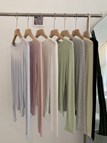 Omalai Round-Neck Five-Line Cashmere Lyocell Μονόχρωμο Μακρυμάνικο Βασικό T-shirt με Προστασία από τον Ήλιο 4151