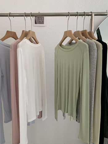 Omalai Round-Neck Five-Line Cashmere Lyocell Μονόχρωμο Μακρυμάνικο Βασικό T-shirt με Προστασία από τον Ήλιο 4151