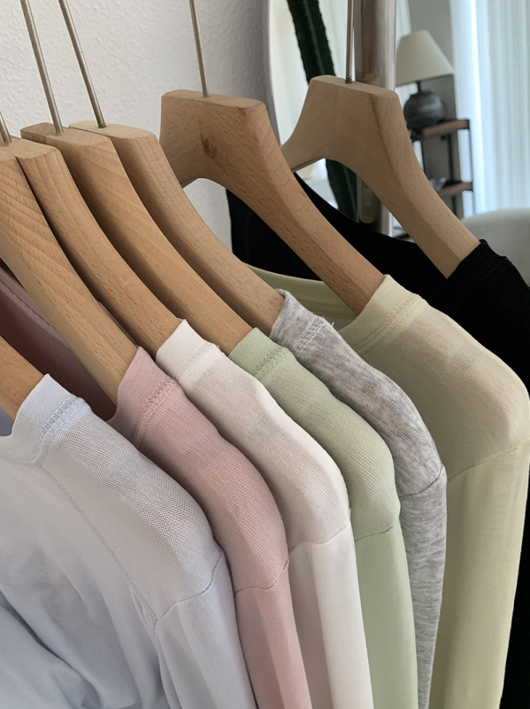 Omalai Round-Neck Five-Line Cashmere Lyocell Μονόχρωμο Μακρυμάνικο Βασικό T-shirt με Προστασία από τον Ήλιο 4151