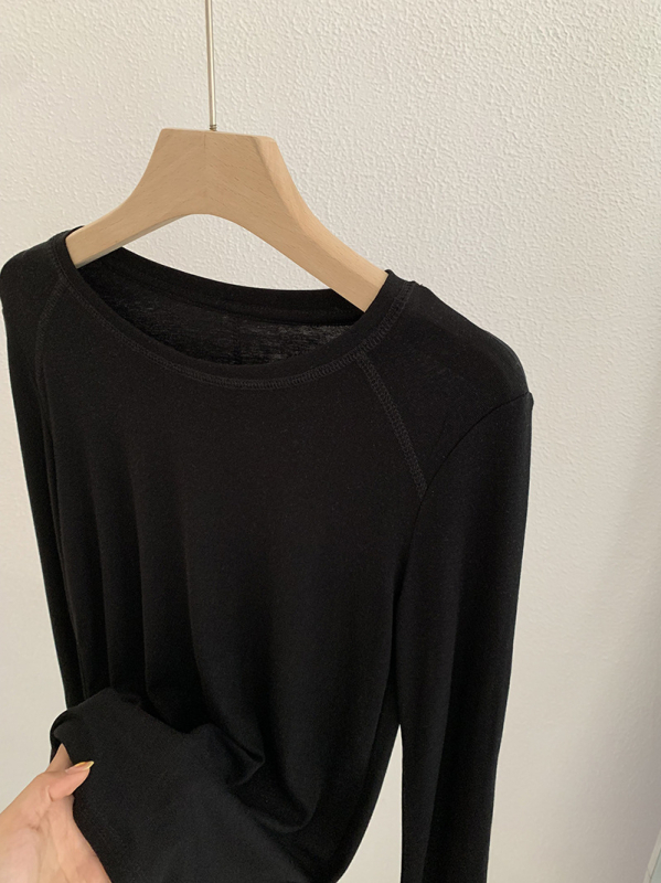 Omalai Round-Neck Five-Line Cashmere Lyocell Μονόχρωμο Μακρυμάνικο Βασικό T-shirt με Προστασία από τον Ήλιο 4151
