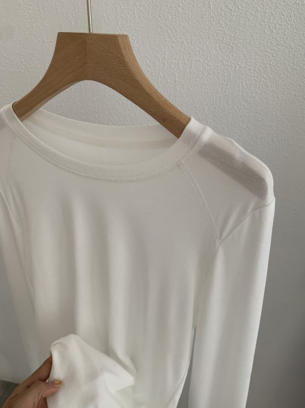 Omalai Round-Neck Five-Line Cashmere Lyocell Μονόχρωμο Μακρυμάνικο Βασικό T-shirt με Προστασία από τον Ήλιο 4151