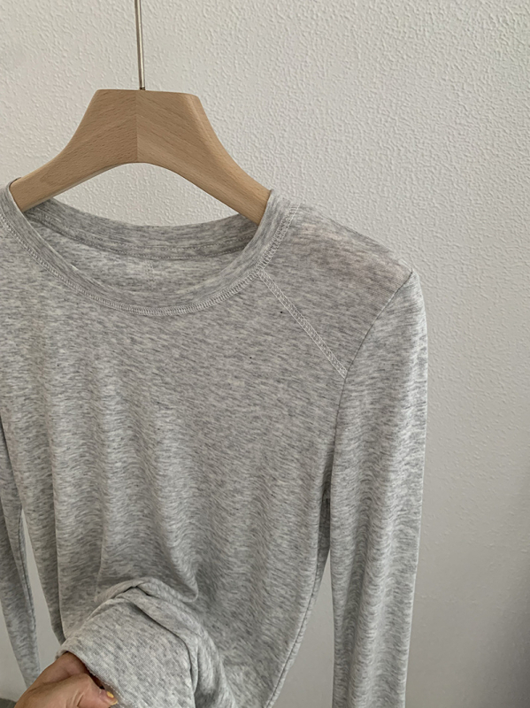 Omalai Round-Neck Five-Line Cashmere Lyocell Μονόχρωμο Μακρυμάνικο Βασικό T-shirt με Προστασία από τον Ήλιο 4151